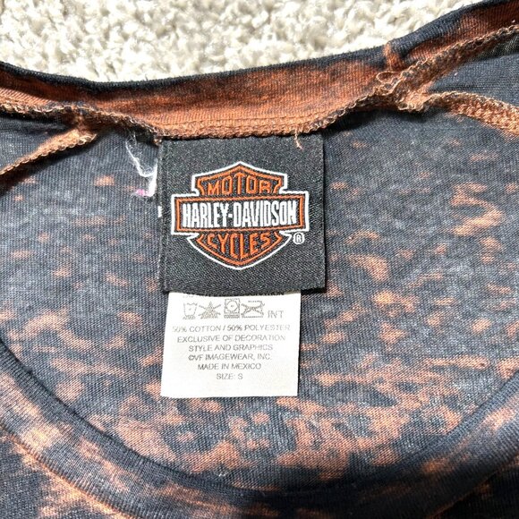 Harley-Davidson Women's Sz S Burnout Tee Shirt S Black & Orange Short Sleeve - Picture 4 of 8